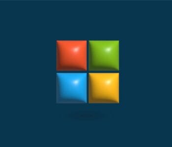 a blue background with four different colored squares