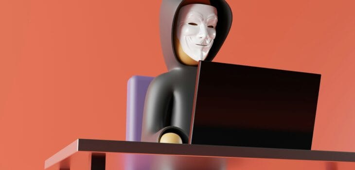 hacker typing on a laptop lego style
