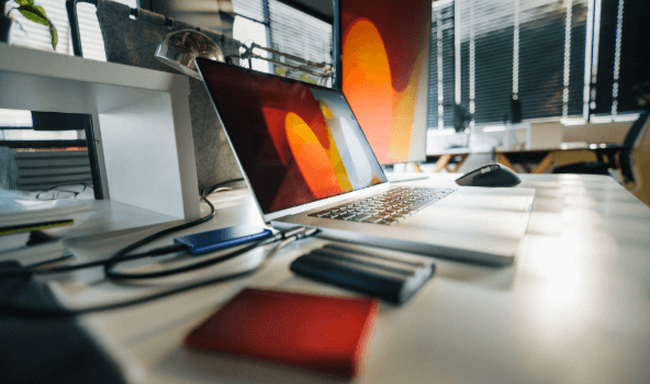 laptop with storage device plugged in
